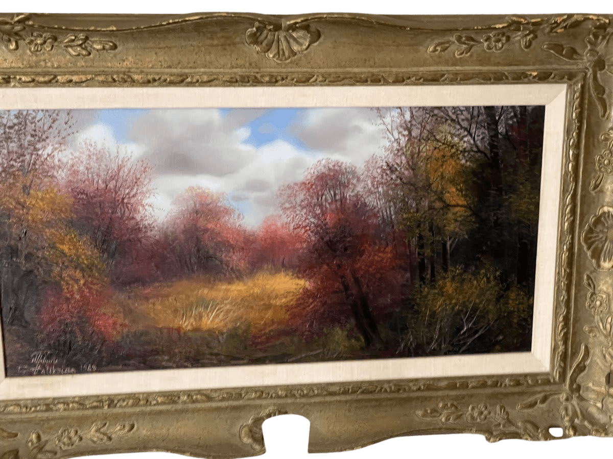Autumn Forest Landscape Oil Painting Gilt Frame - photo 1