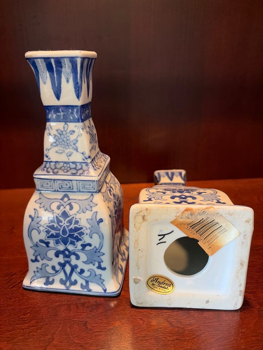 Andrea by Sadek Blue & White Porcelain Vases Pair - photo 1