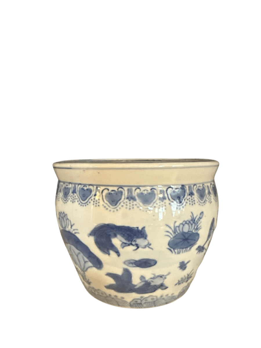 Chinese Blue & White Porcelain Fish Bowl Planter - photo 1