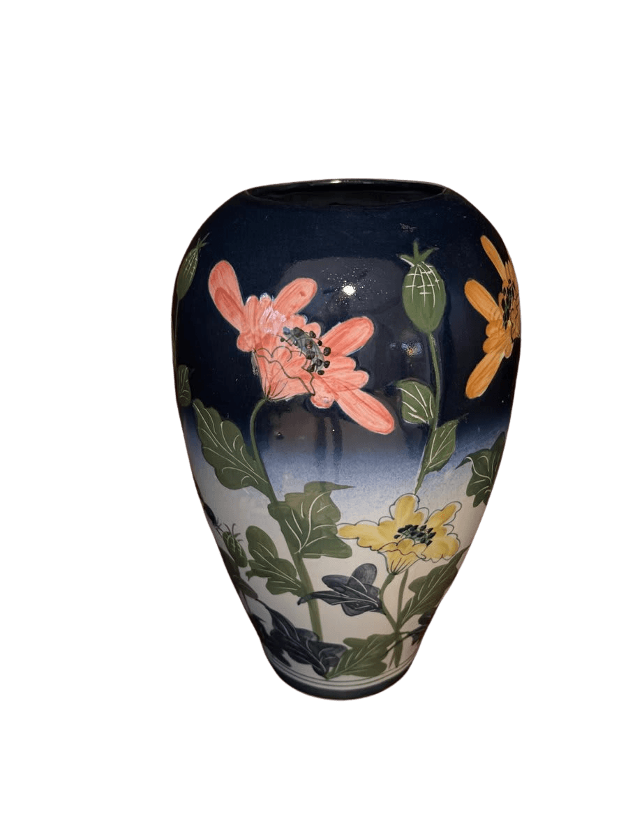 Art Nouveau Cobalt Blue Floral Ceramic Vase - photo 1