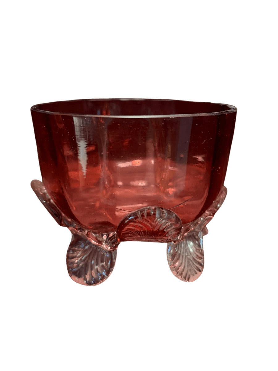 Cranberry Glass Footed Bowl Clear Shell Feet - photo 1