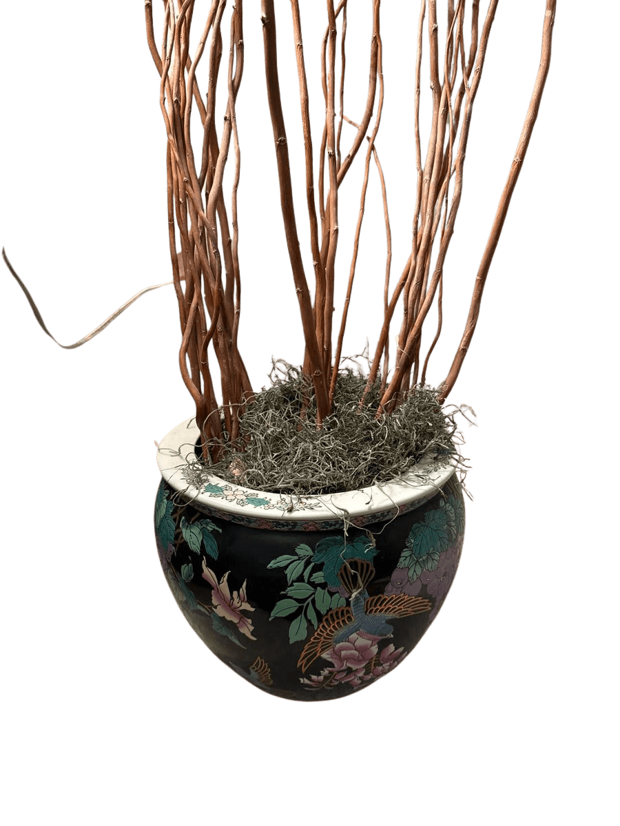 Asian Porcelain Fishbowl Planter with Birch Branches - photo 1