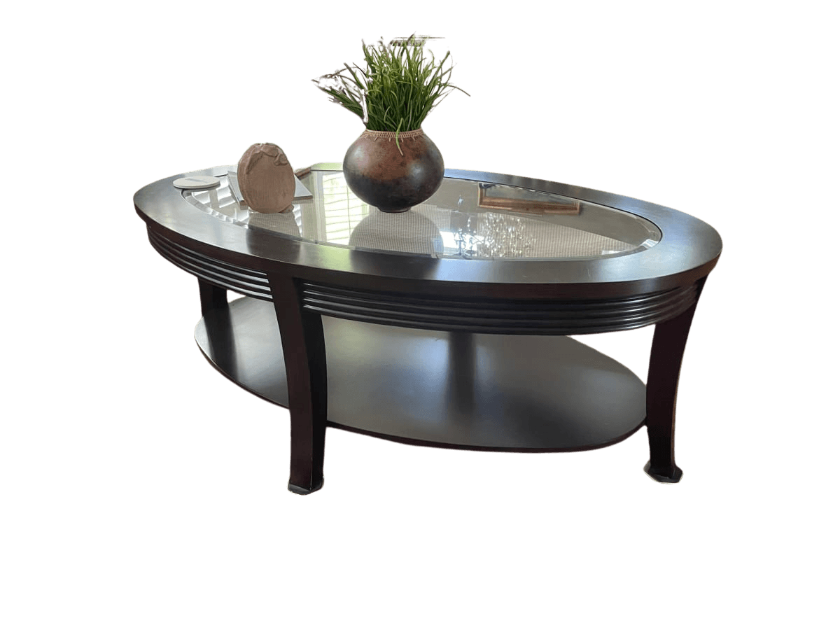 Oval Glass-Top Coffee Table with Lower Shelf - photo 1