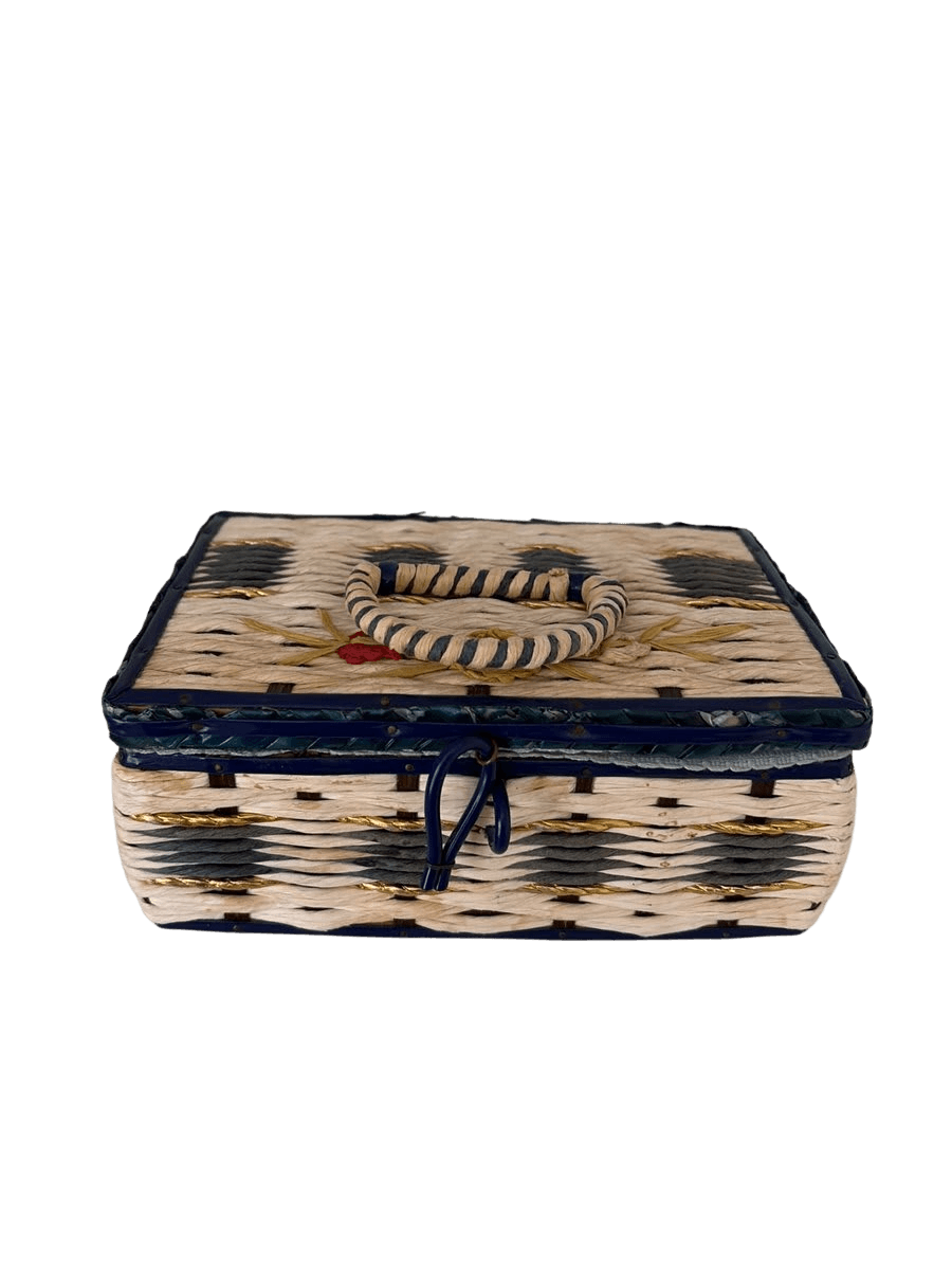 Vintage Woven Sewing Basket with Lid - photo 1