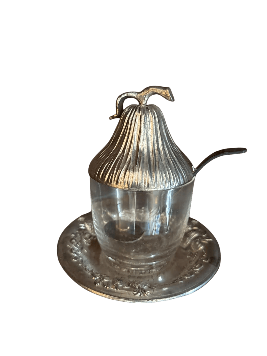 Silver Pear Honey Dish with Glass Insert - photo 1
