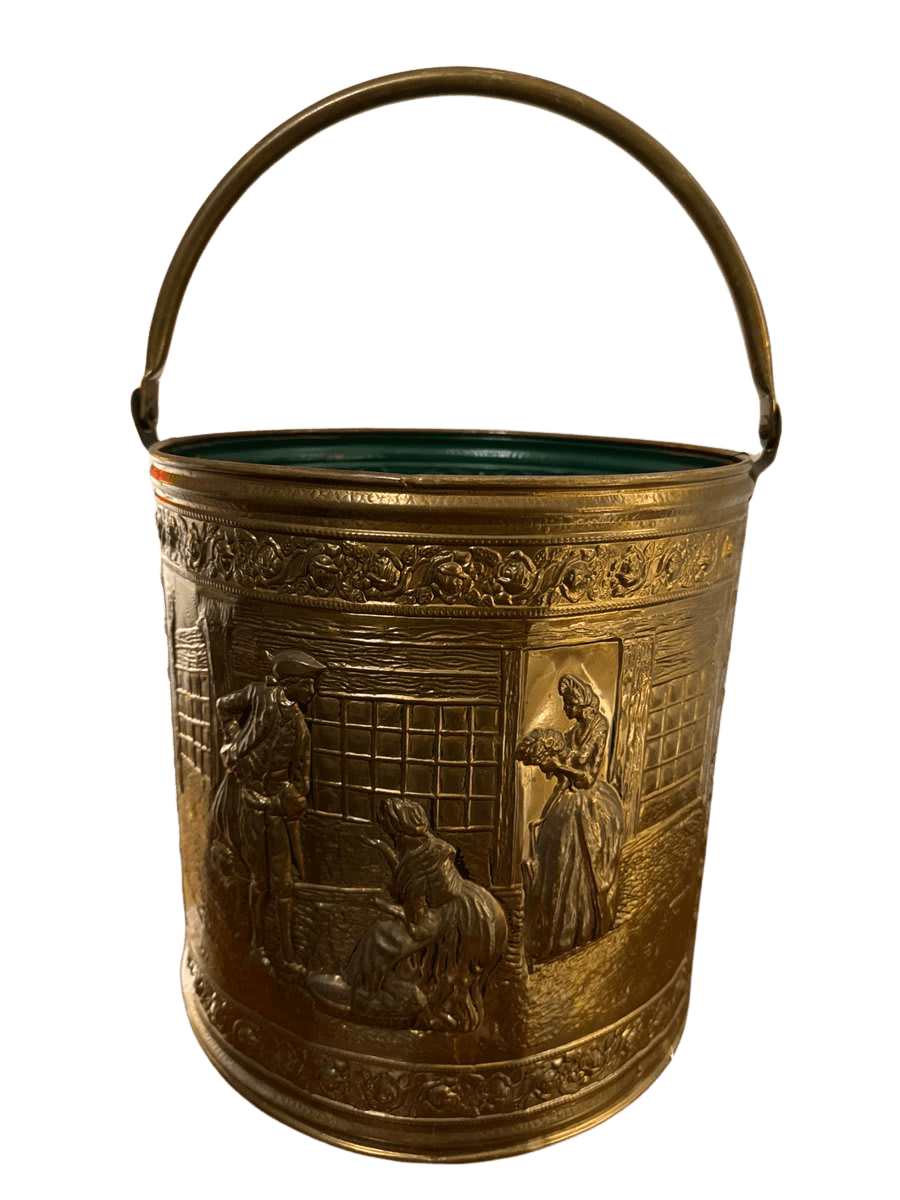Antique Brass Repousse Coal Scuttle Bucket - photo 1