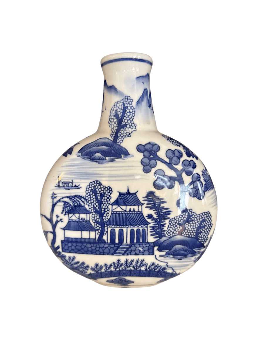 Chinese Blue & White Porcelain Moon Flask Vase - photo 1
