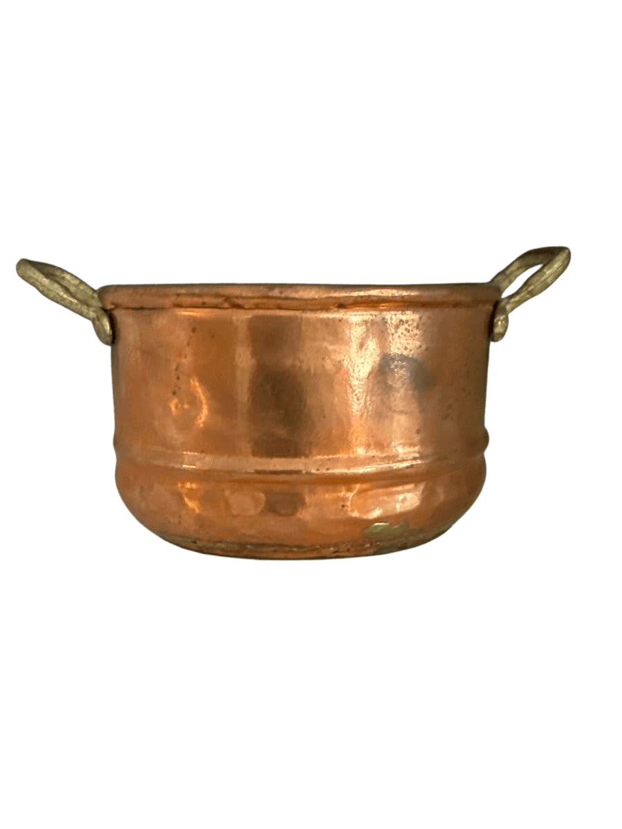 Antique Hammered Copper Pot with Brass Handles - photo 1