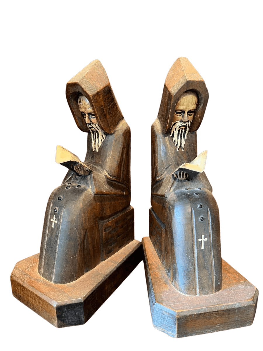 Carved Wood Monk Bookends Pair - photo 1