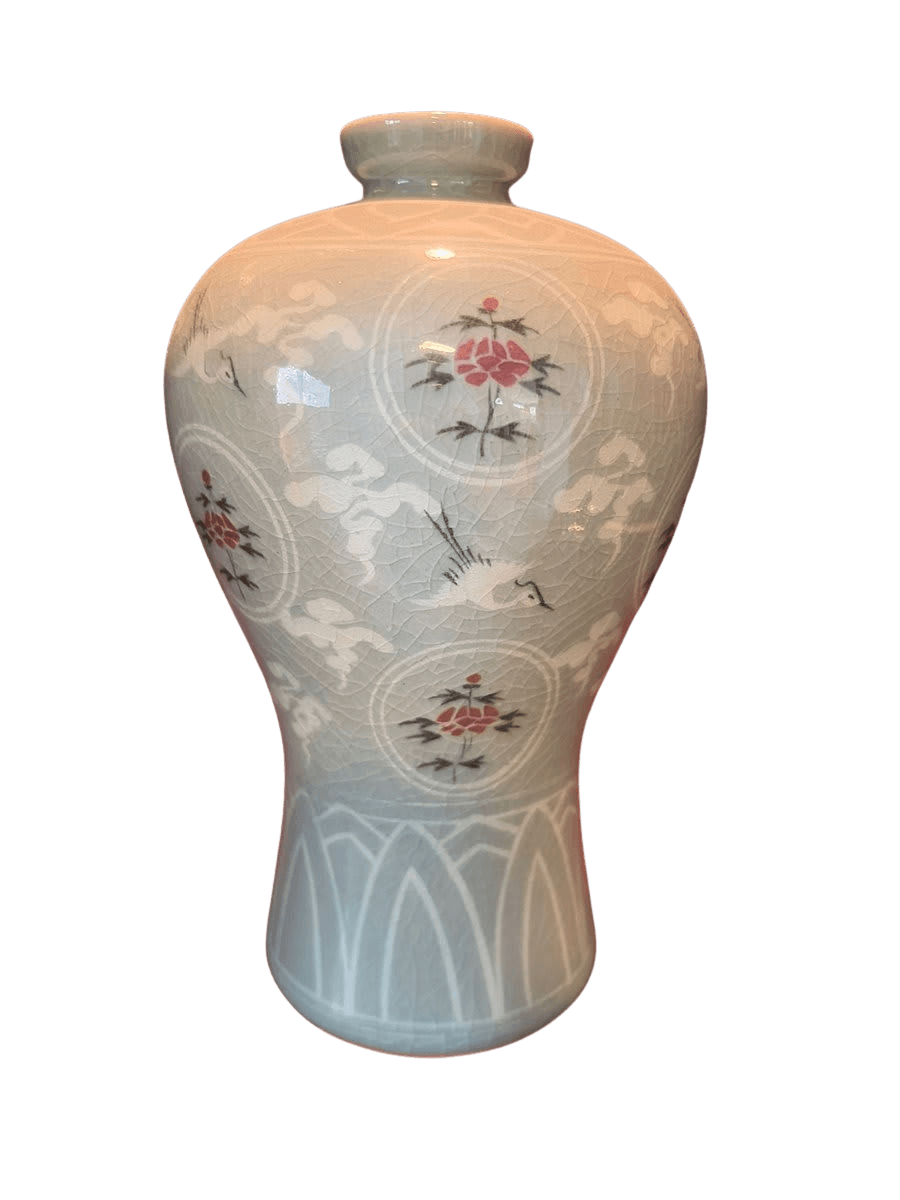 Korean Celadon Meiping Vase Cranes & Peonies - photo 1