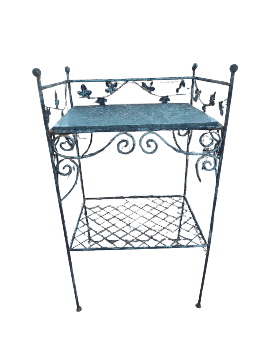 Wrought Iron Two-Tier Stand with Marble Top - photo 1