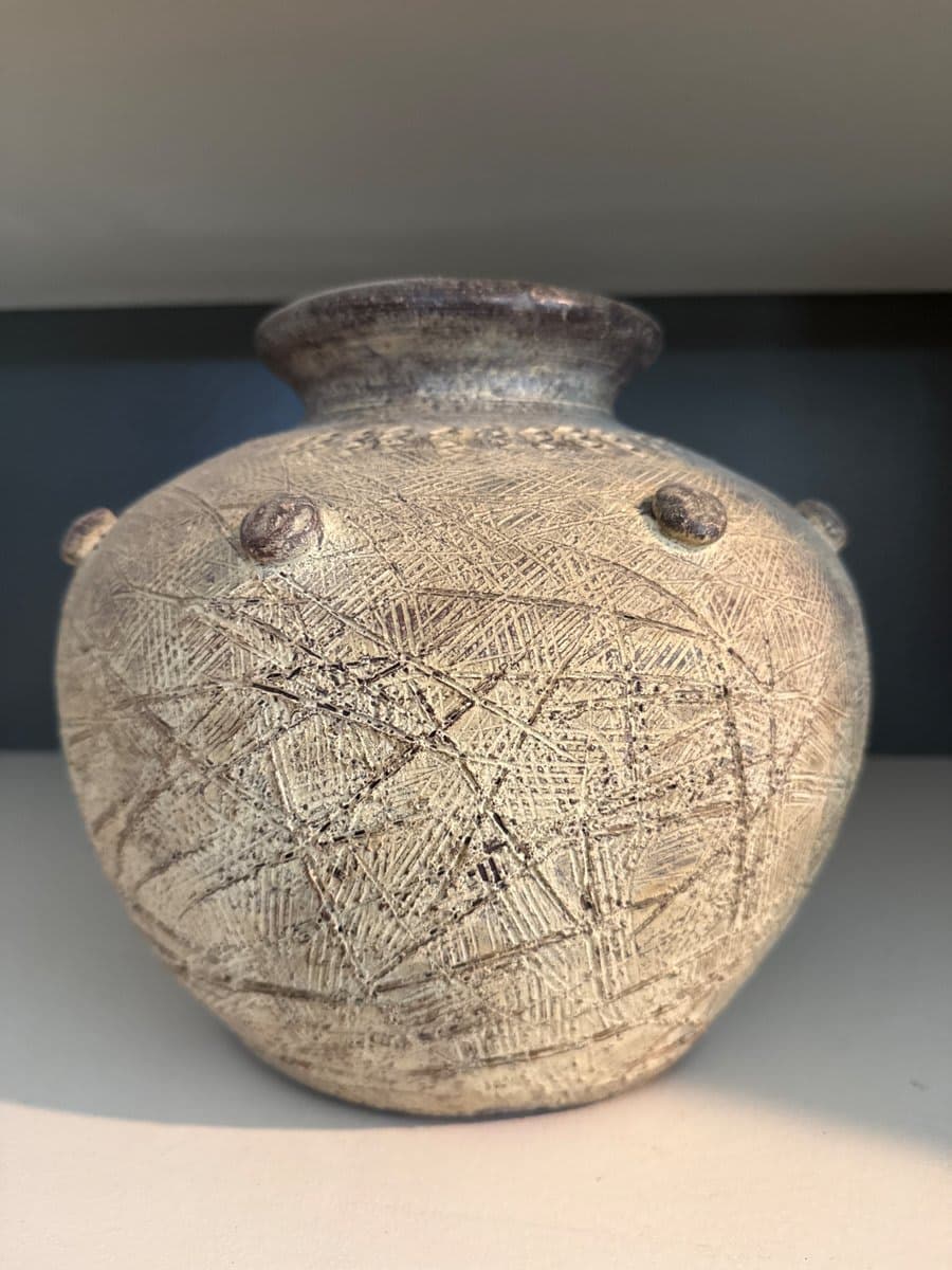 Antique Stoneware Jar with Incised Crosshatch Decoration - photo 1