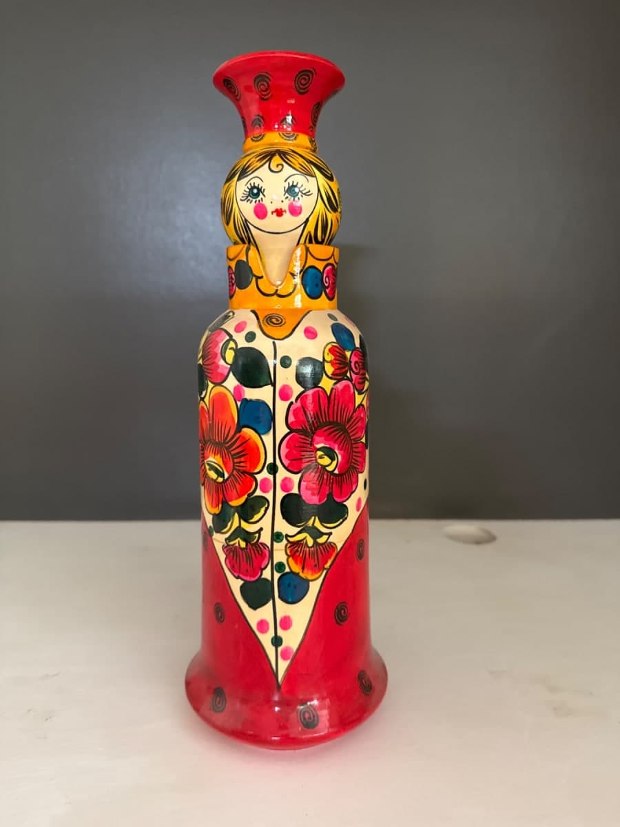 Russian Folk Art Hand-Painted Wooden Bottle - photo 1