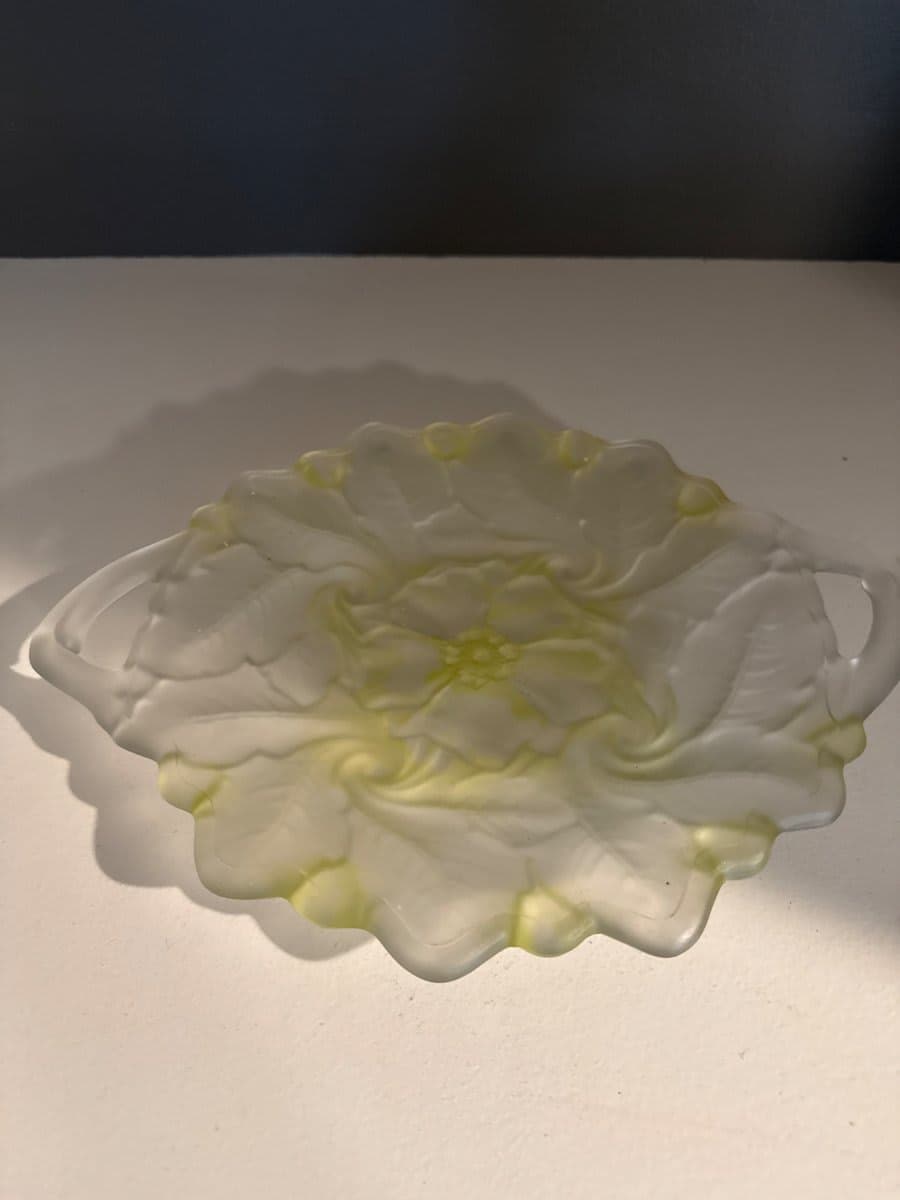 Art Nouveau Frosted Glass Flower Dish set
