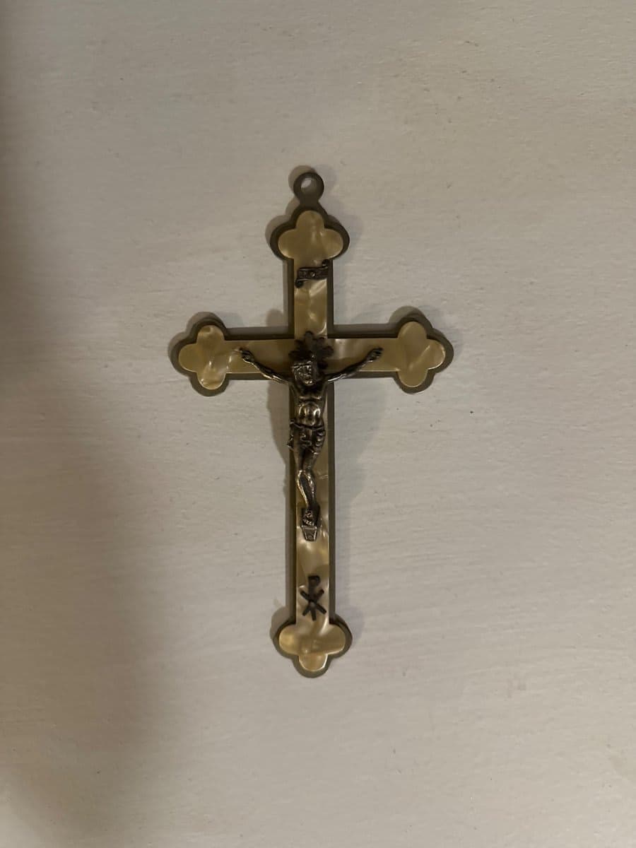 Mother of Pearl Inlay Brass Crucifix Pendant - photo 1