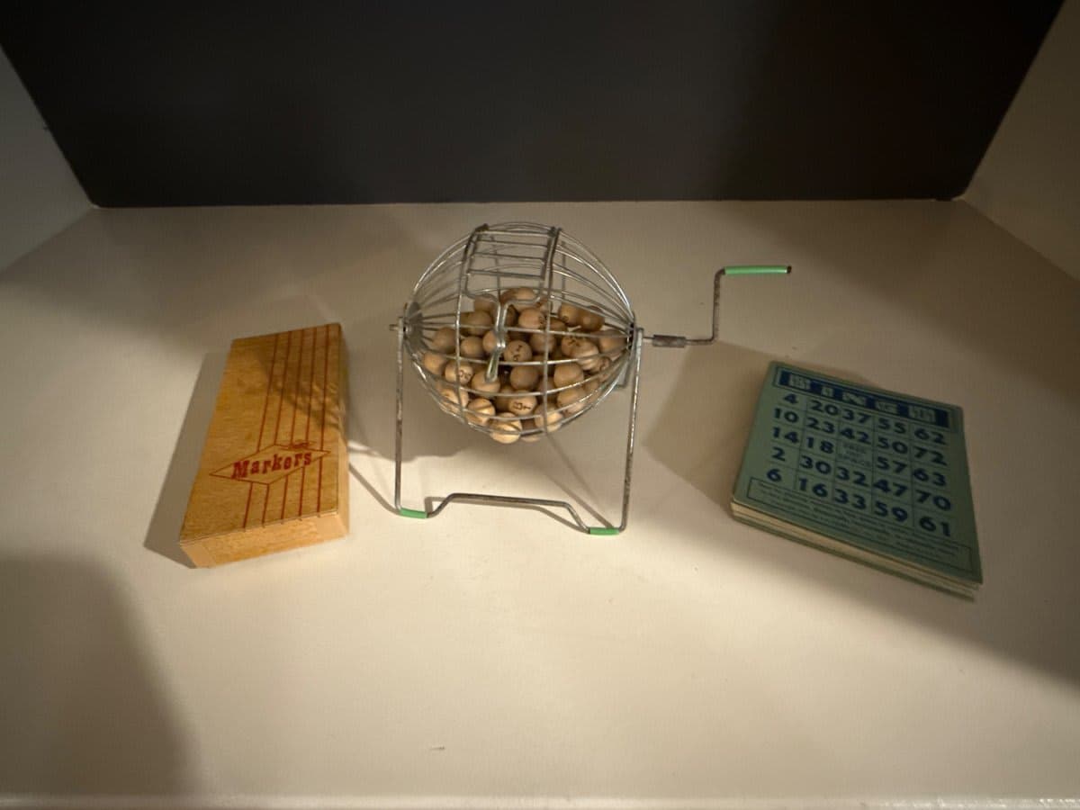 Vintage Bingo Game Set with Cage and Cards - photo 1