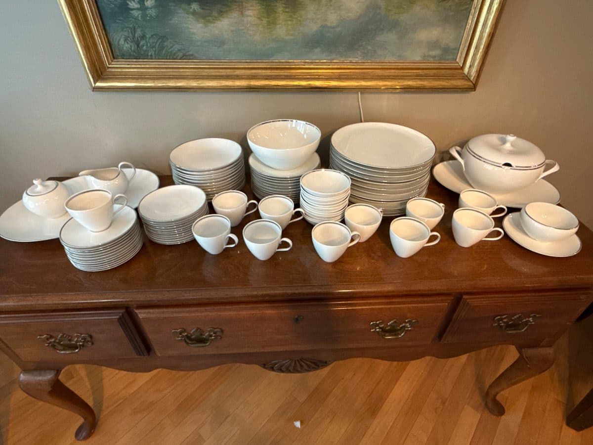 White Porcelain Dinnerware Set with Platinum Trim - photo 1
