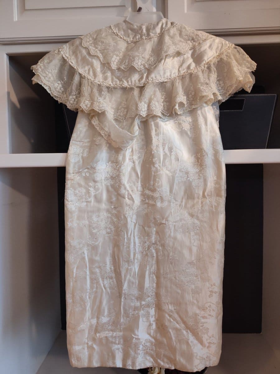 Antique Ivory Silk Brocade Christening Gown - photo 1