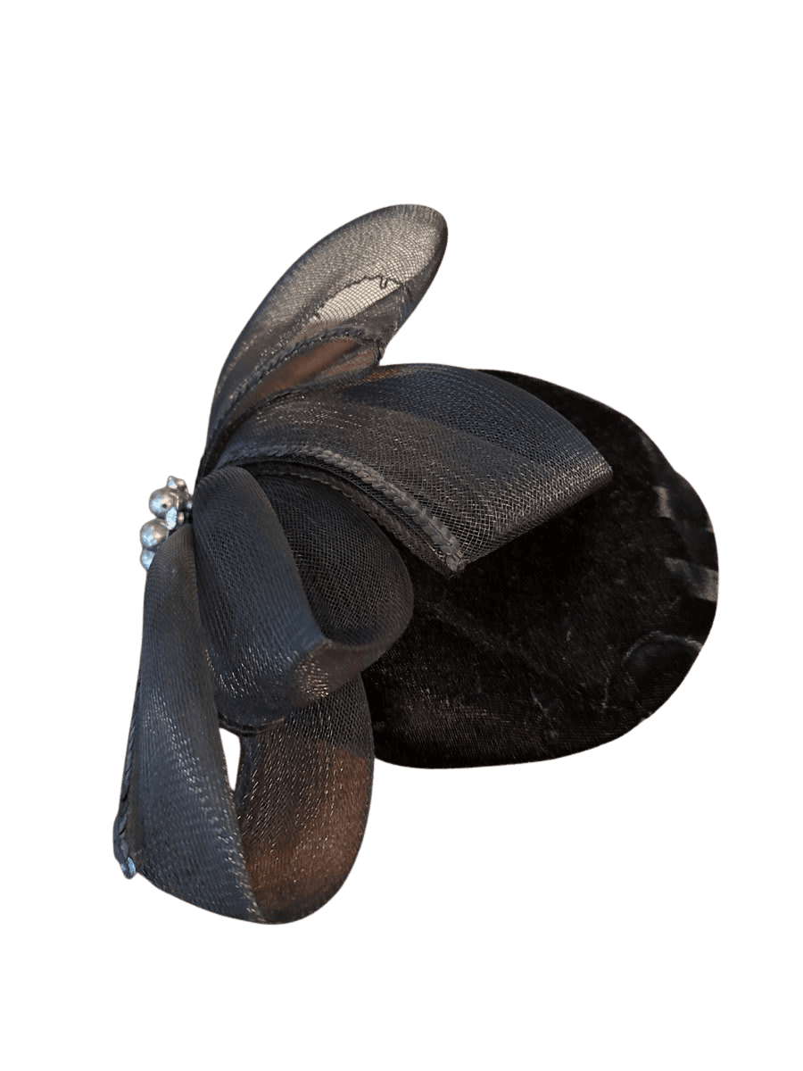 Black Velvet Fascinator Hat with Netting - photo 1