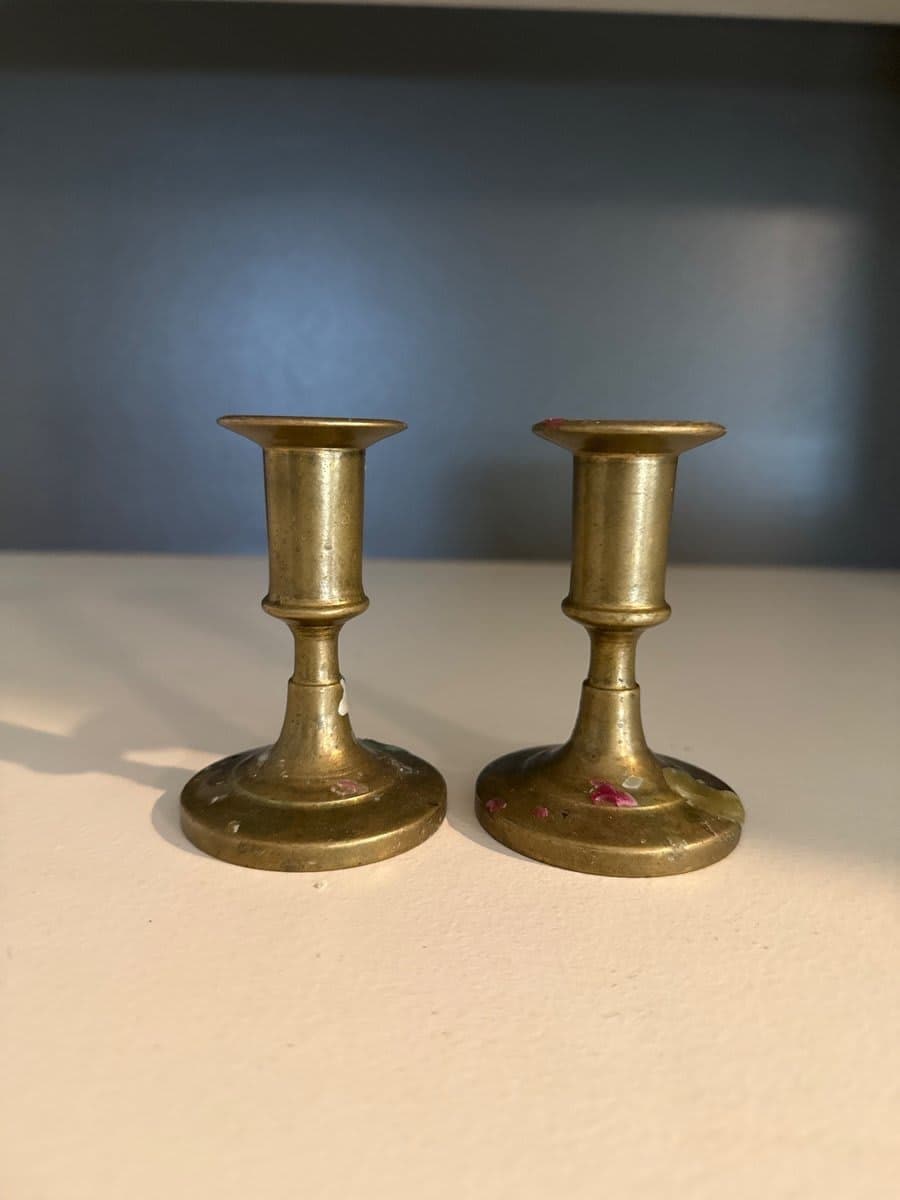 Miniature Brass Candlestick Holders Pair - photo 1