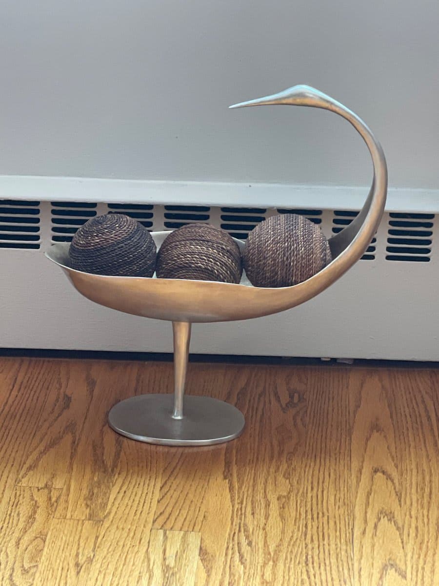 Modernist Metal Crescent Bowl with Woven Spheres