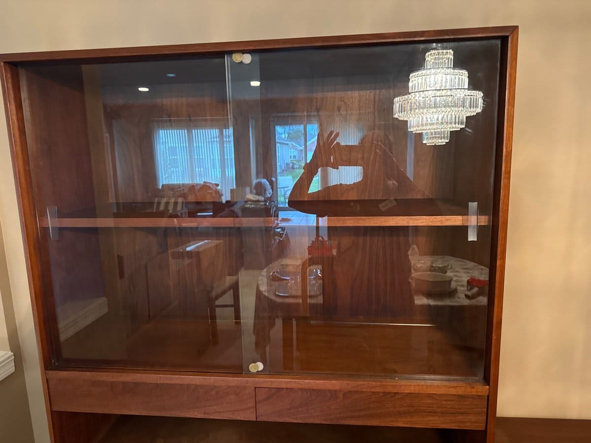 Mid-Century Walnut China Cabinet with Glass Doors