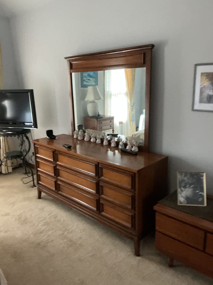 Mid-Century Walnut Triple Dresser with Mirror - Dick apartment