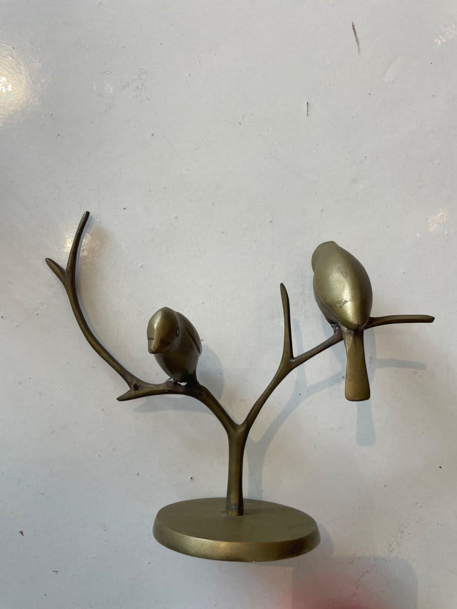 Vintage Brass Two-Bird on Branch Sculpture