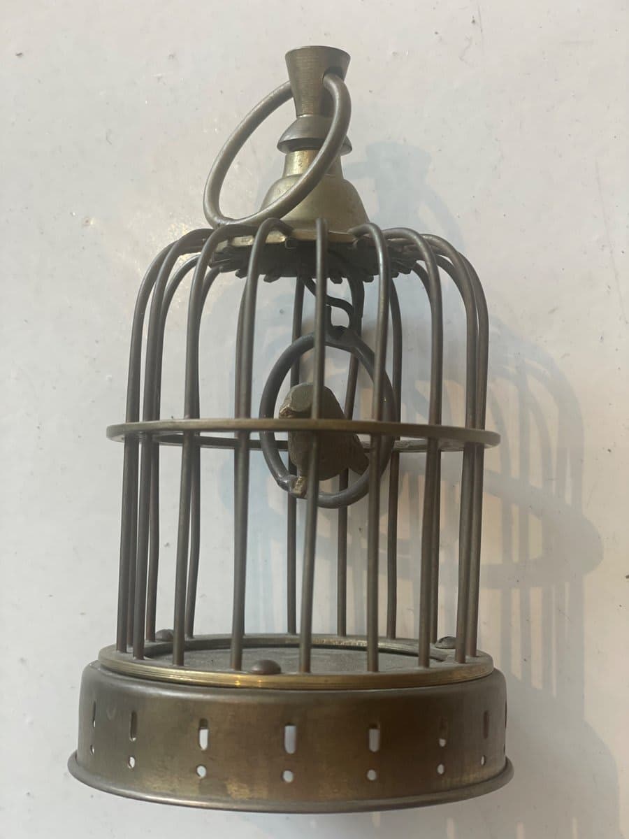Brass Birdcage with Bird Figurine Clock