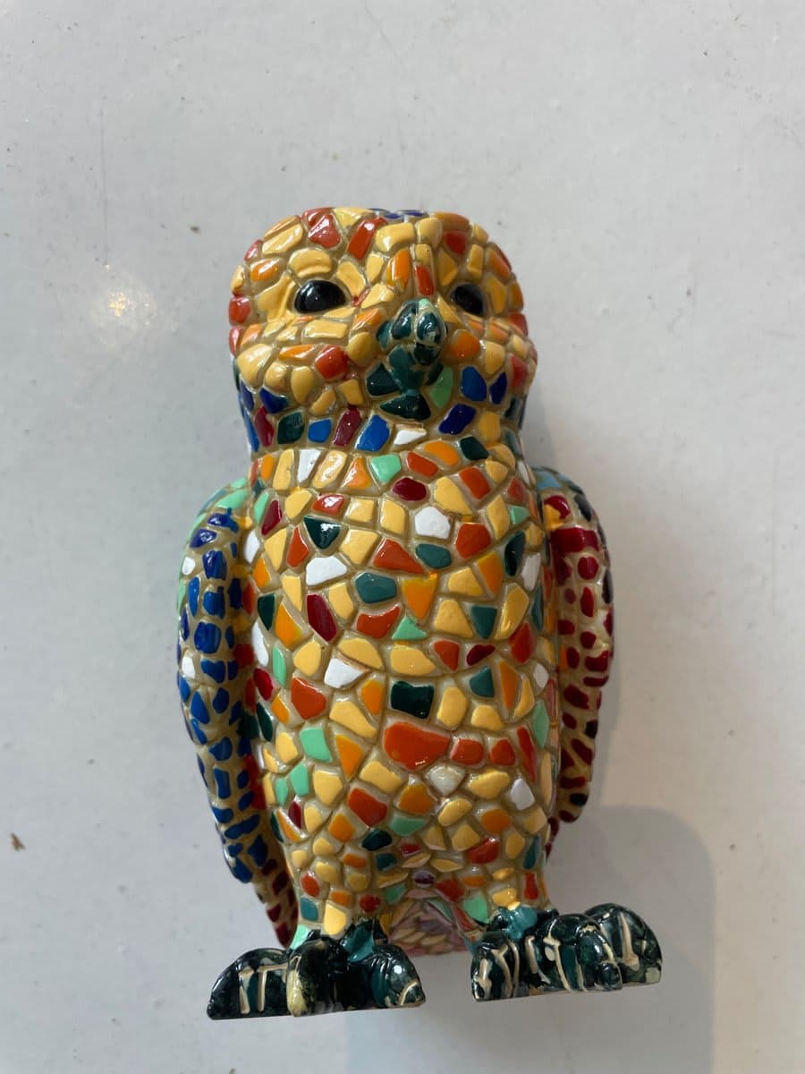 Mosaic Ceramic Owl Figurine Colorful Trencadís Style