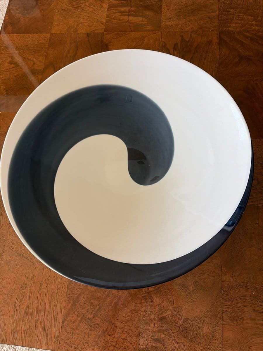 Murano Italy for Crate & Barrel Navy & White Ceramic Swirl Decorative Bowl