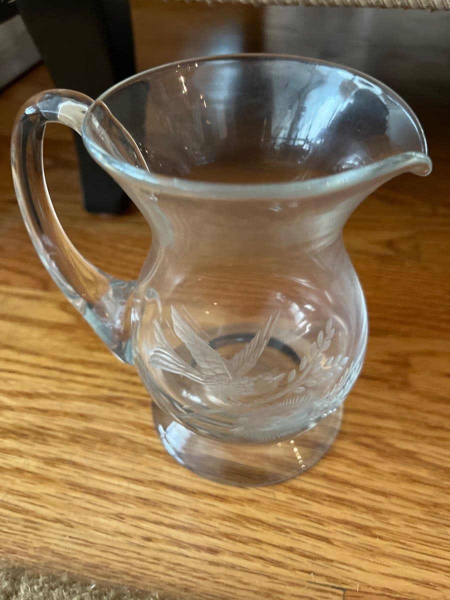 Etched Crystal Glass Pitcher with Eagle Motif
