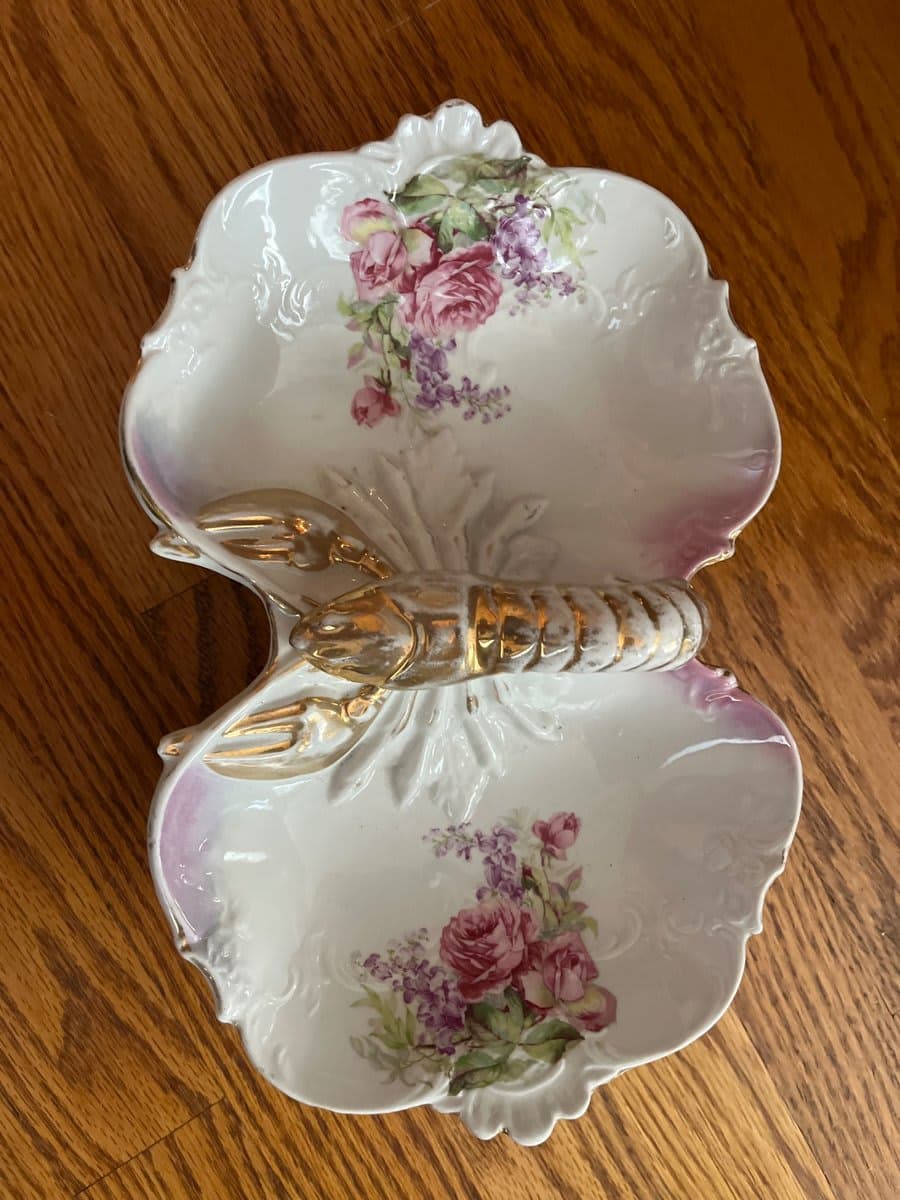 Antique Porcelain Double Dish Lobster Handle