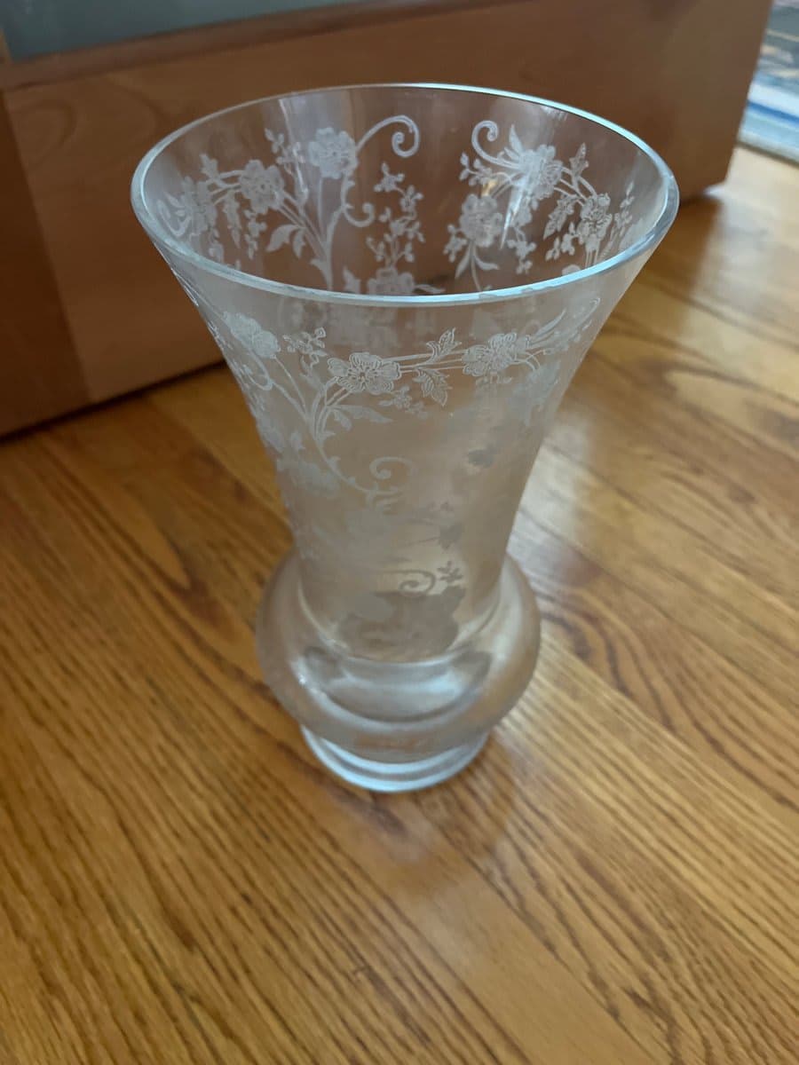 Etched Crystal Floral Vase