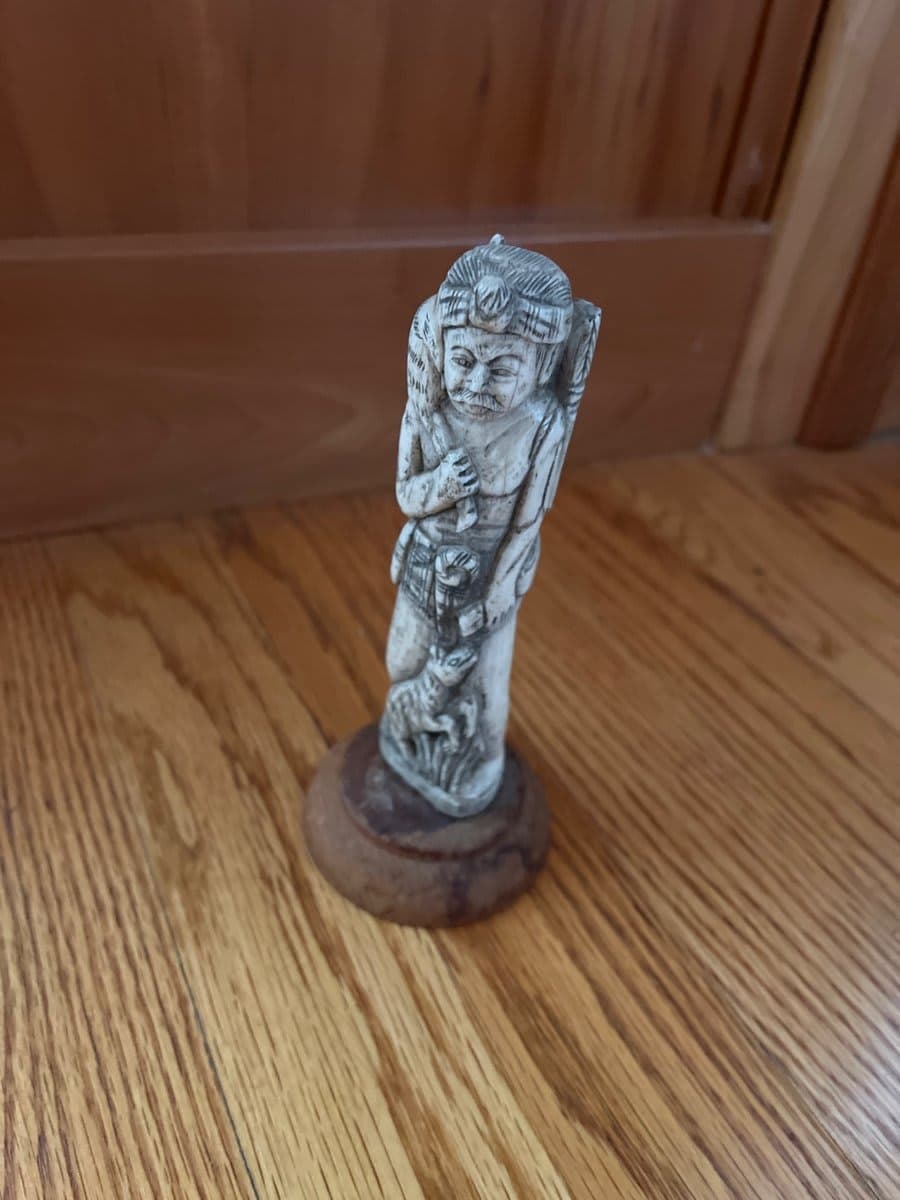 Carved resin Asian Figure on Wood Base