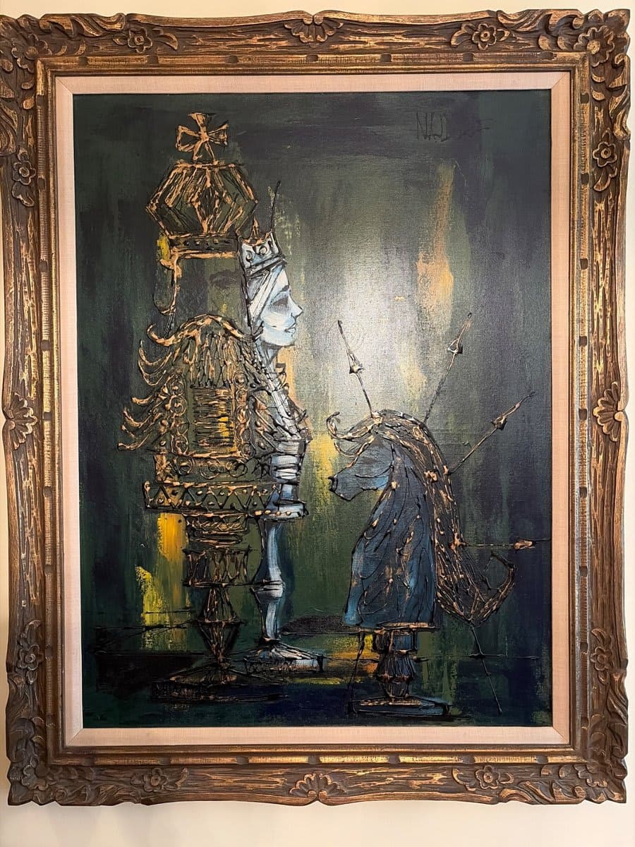 Oil Painting Chess King and Knight Figures