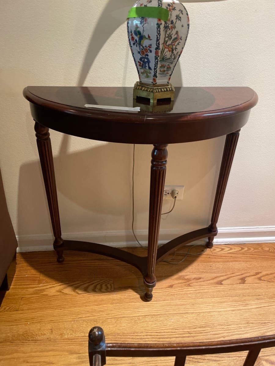Mahogany Demilune Console Table with Lamp