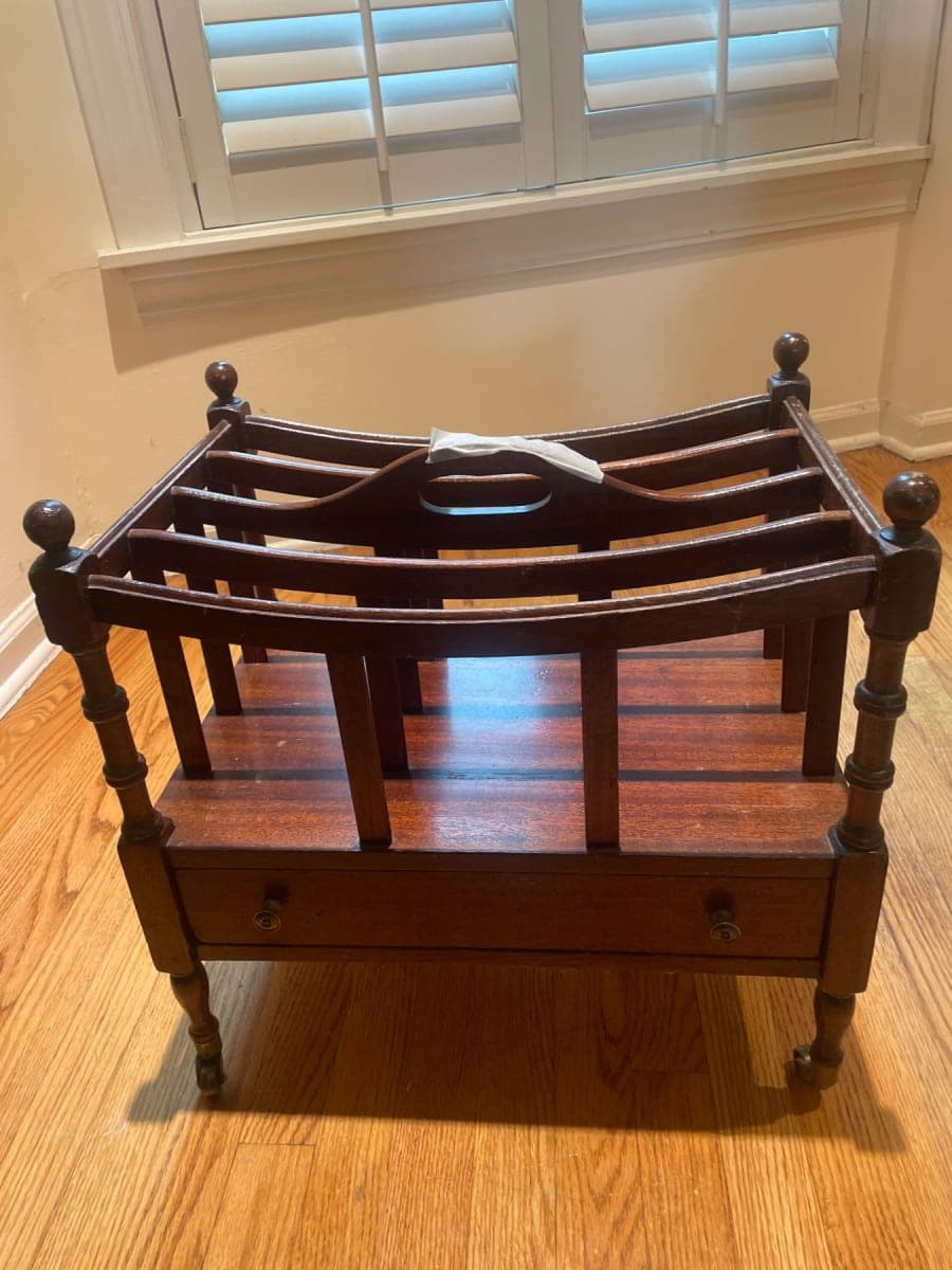 Antique Mahogany Canterbury Magazine Rack with Drawer