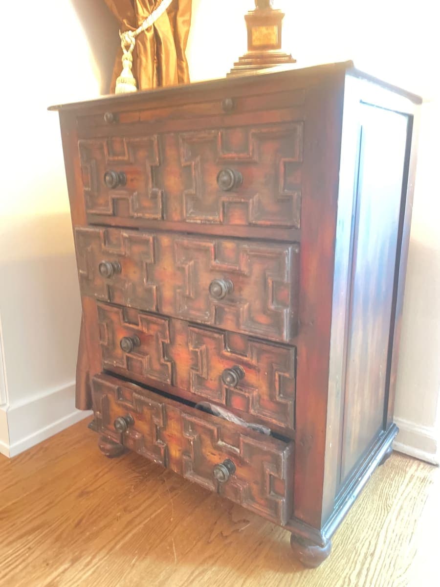 Spanish Colonial Style Carved Wood Chest of Drawers Walter Smithe