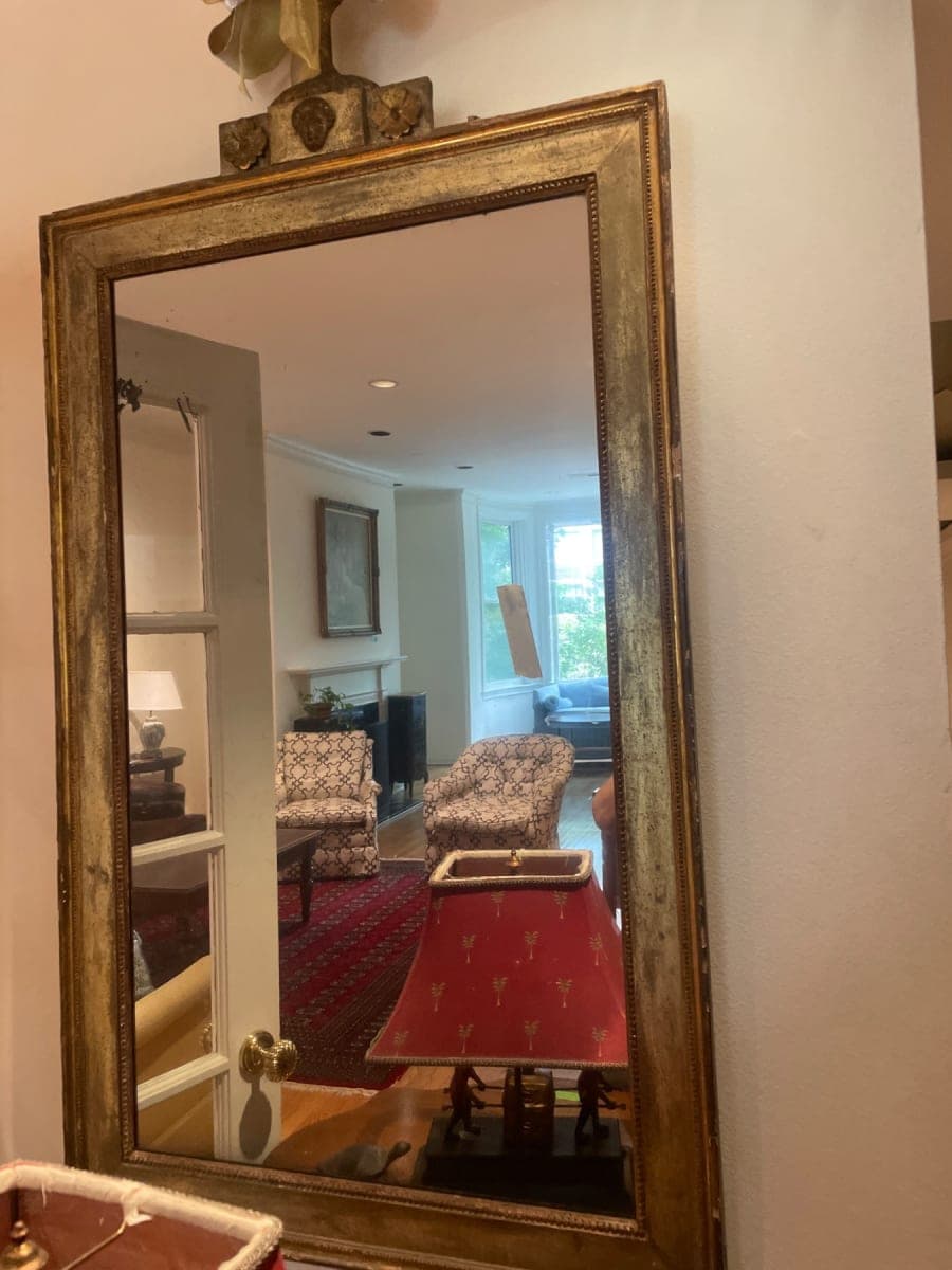 Antique Gilt Wood Wall Mirror with Crest