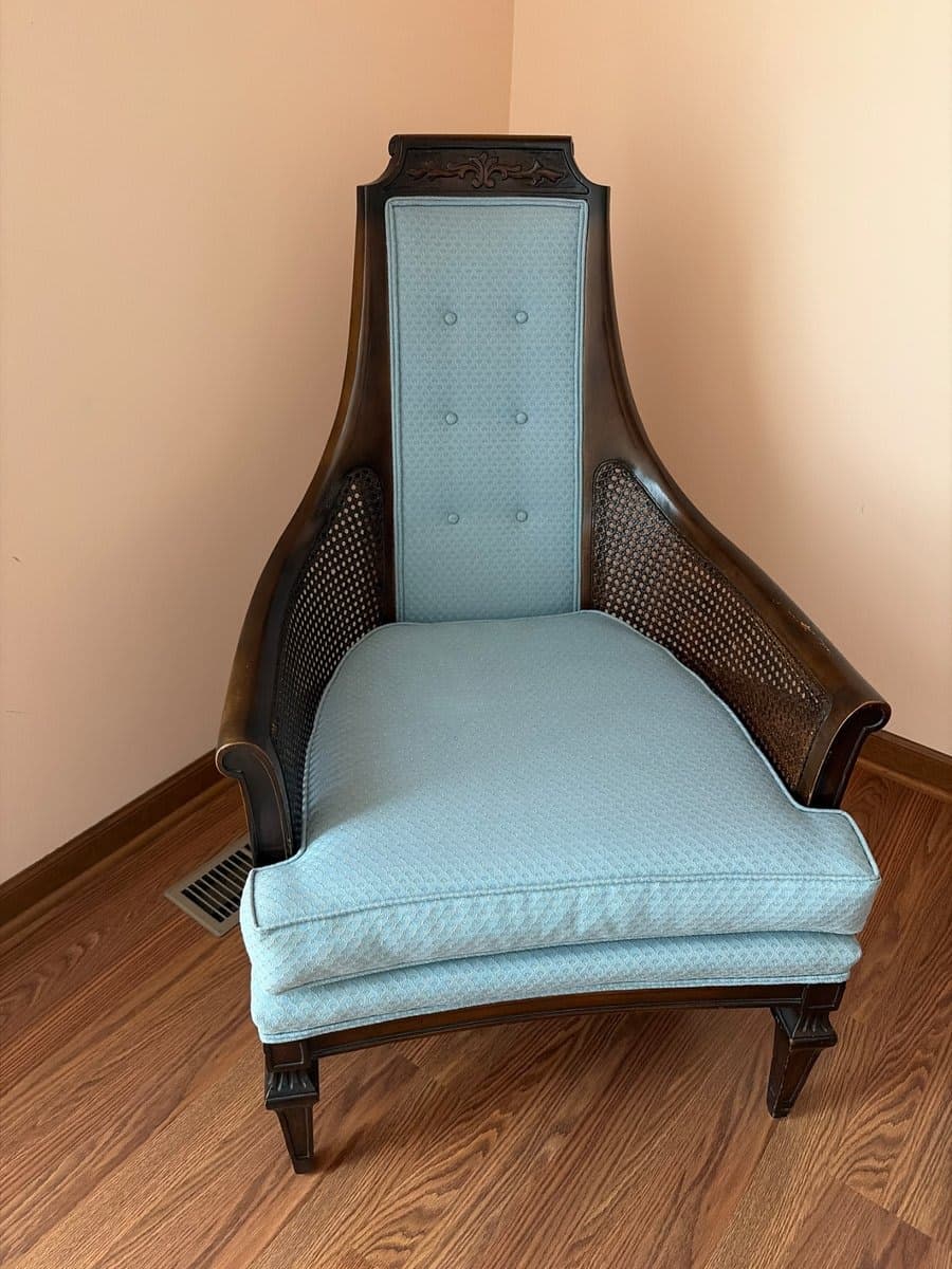 High-Back Cane Side Chair with Carved Crest